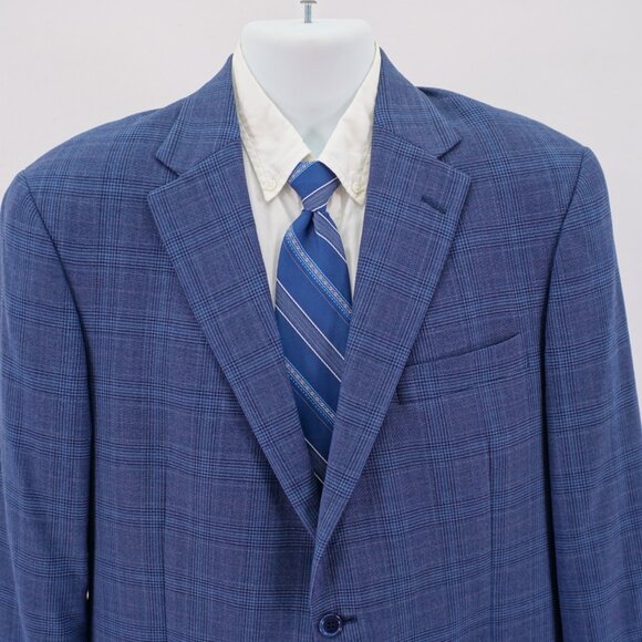 Hart Schaffner Marx Wool Blue Plaid W/ Purple Windowpane Blazer / Sport Coat 42R - Picture 1 of 13